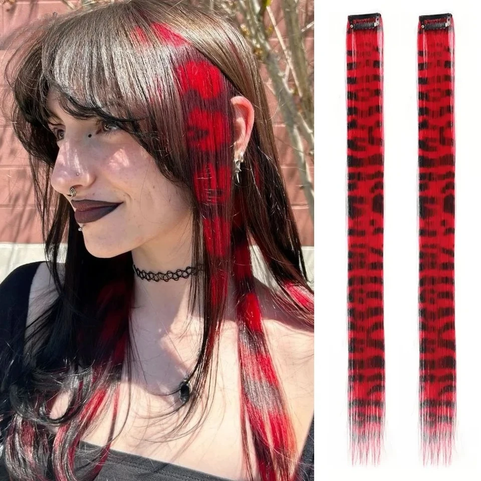 

Synthetic One Card Hair Extension Wig Hair For Women Long Straight Clip-in Colored Zebra Line Feather Hair Extensions Fake Hair