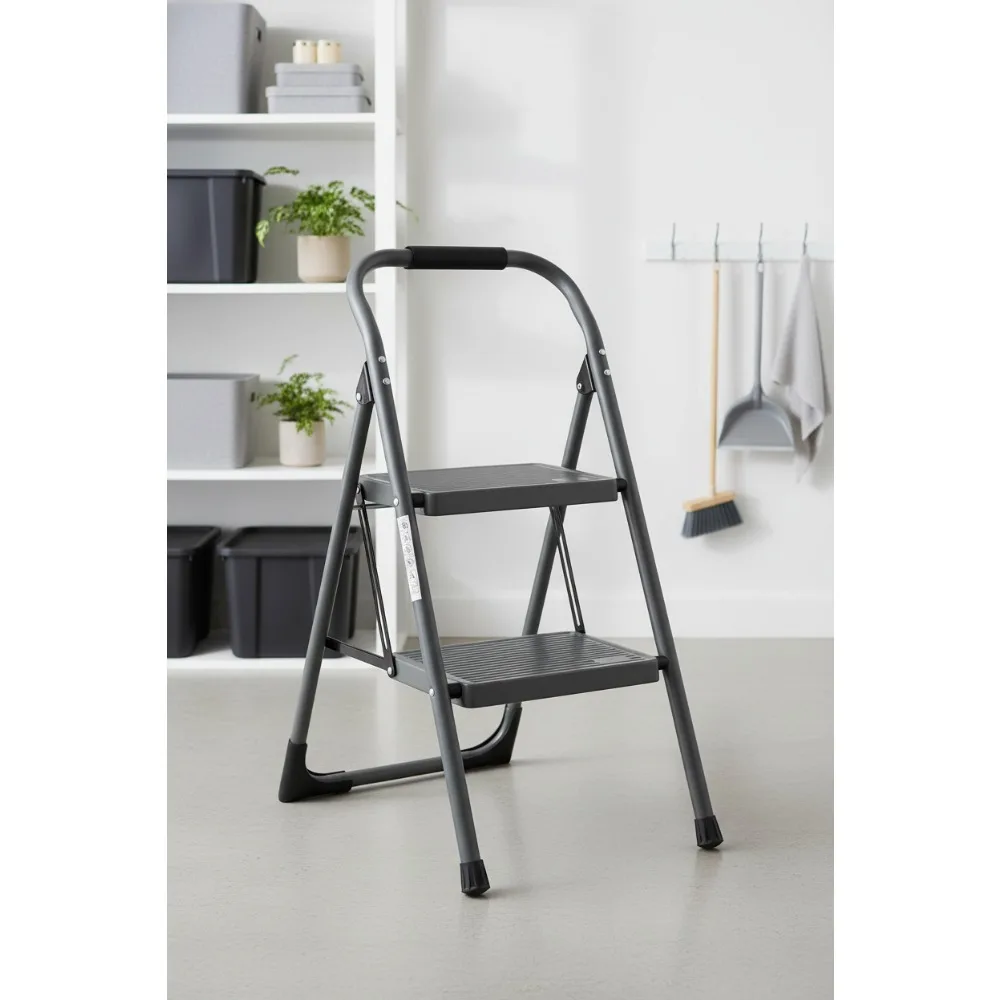 

2 Step Folding Ladder Stool 330lbs Anti-Slip Steel Step Stool Wide Pedal for Home Kitchen Office Adults