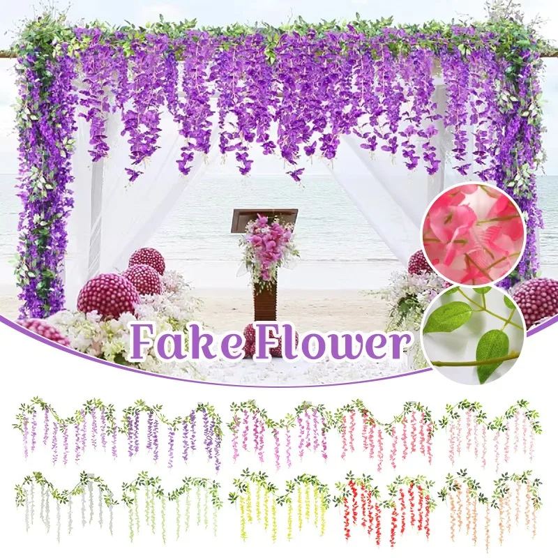 

2PC Artificial Rattan Fake Flower Strings Hanging Garland Wedding Party Decoration Wedding Arch Hanging Garden Decorations