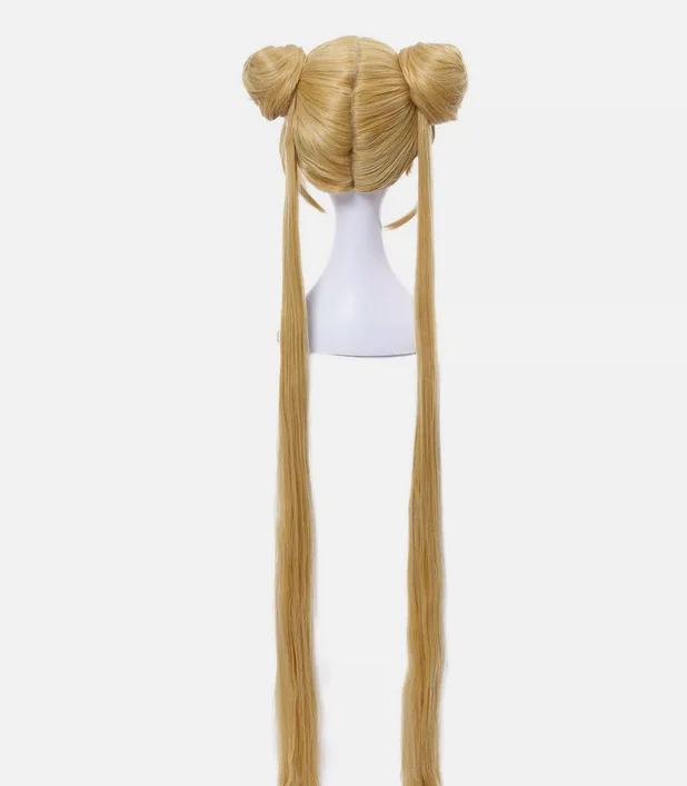 Anime Tsukino Usagi Long Golden Blonde Buns Ponytails Cosplay Full Wigs