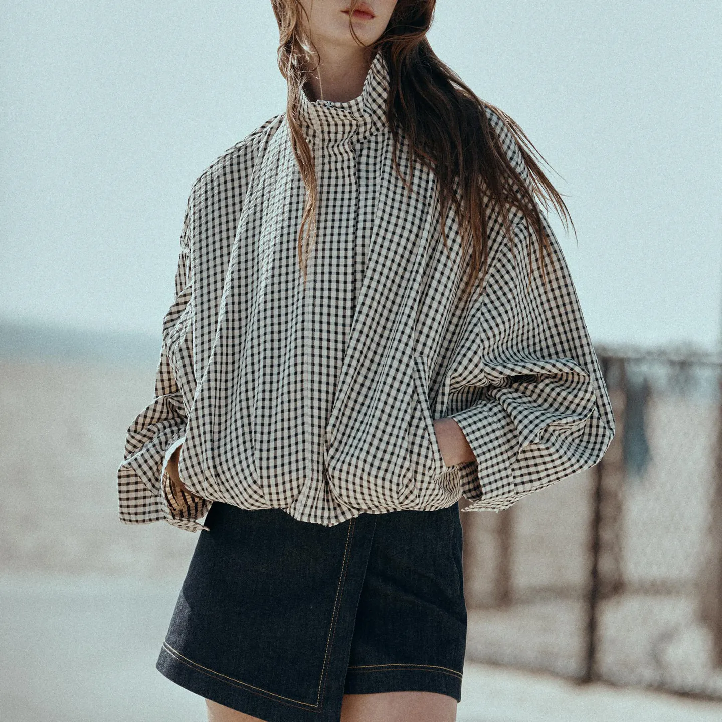 ZADATA Women's Autumn 2026 Long Sleeve Stand Collar Plaid Pilot Jacket Outerwear Antibacterial Standard Fit Chinese Production