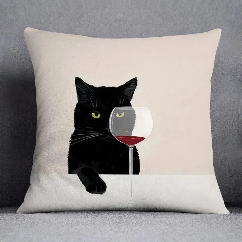 

Cute Black Cat Cushion Cover Funny Animal Throw Pillow Case Home Decor Sofa Living Room Bedroom Car Decorative Peach Skin 40x40
