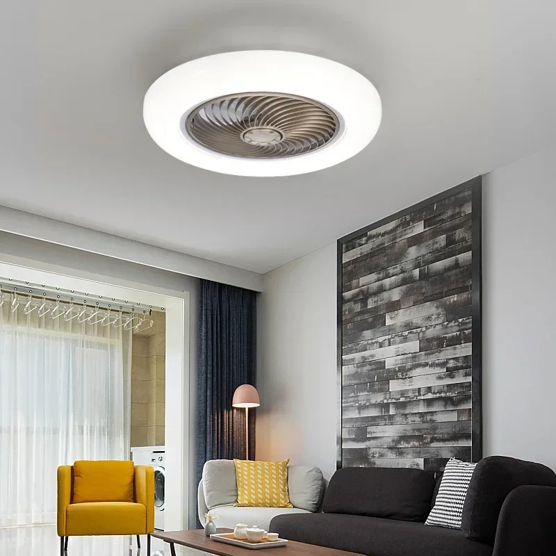 Bedroom ceiling fan with light remote control decoration circular light 52cm air invisible blade extendable silent ventilation