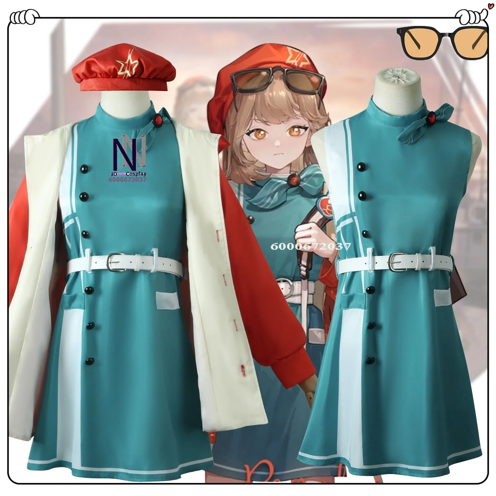 

Game Reverse: 1999 Cosplay Costume Anime Regulus Role Playing Clothes with Hat Glasses Green Dress for Women Comic Con Outfit