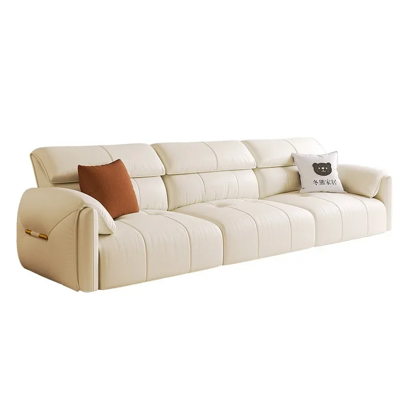 Straight row small apartment sofa bed dual-purpose retractable sofa electric multi-functional leather sofa