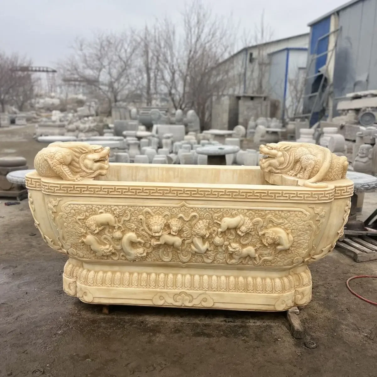 Stone fish tank flower pot courtyard indoor ornament outdoor planting flowers and fish bonsai