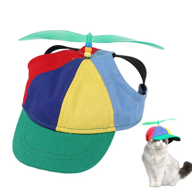 Propeller Hat For Dogs Cat Propeller Hat With Ear Holes Dog Hat Rainbow Helicopter Top Hat For Small Dogs Puppy Cats Supplies