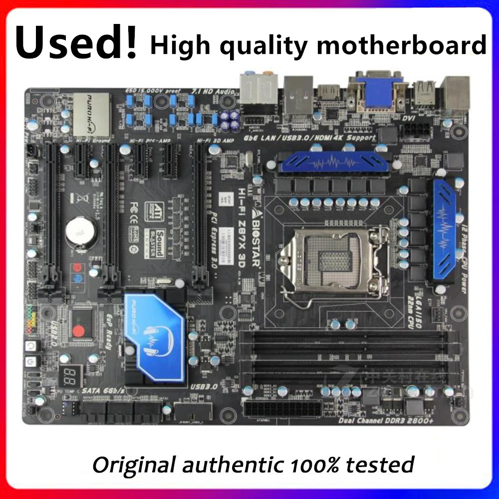 

For Biostar Hi-Fi Z87X 3D Desktop Motherboard Z87 LGA 1150 CPU SATA3 USB3.0 Original Desktop Used Mainboard