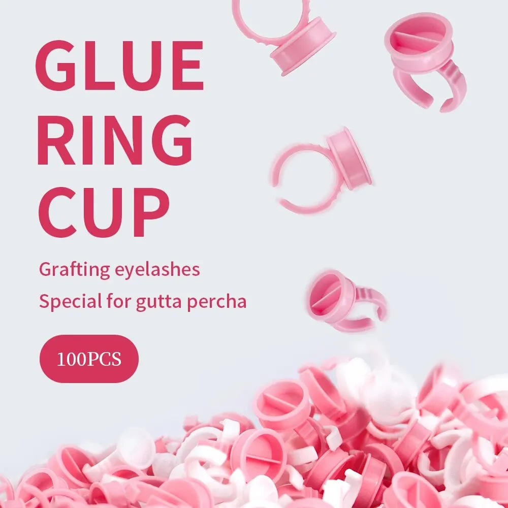 Anel de cola para cílios branco descartável, 100 peças, suporte de copo, pigmento de tatuagem, ferramentas de extensão de cílios, acessórios de suprimentos para cílios