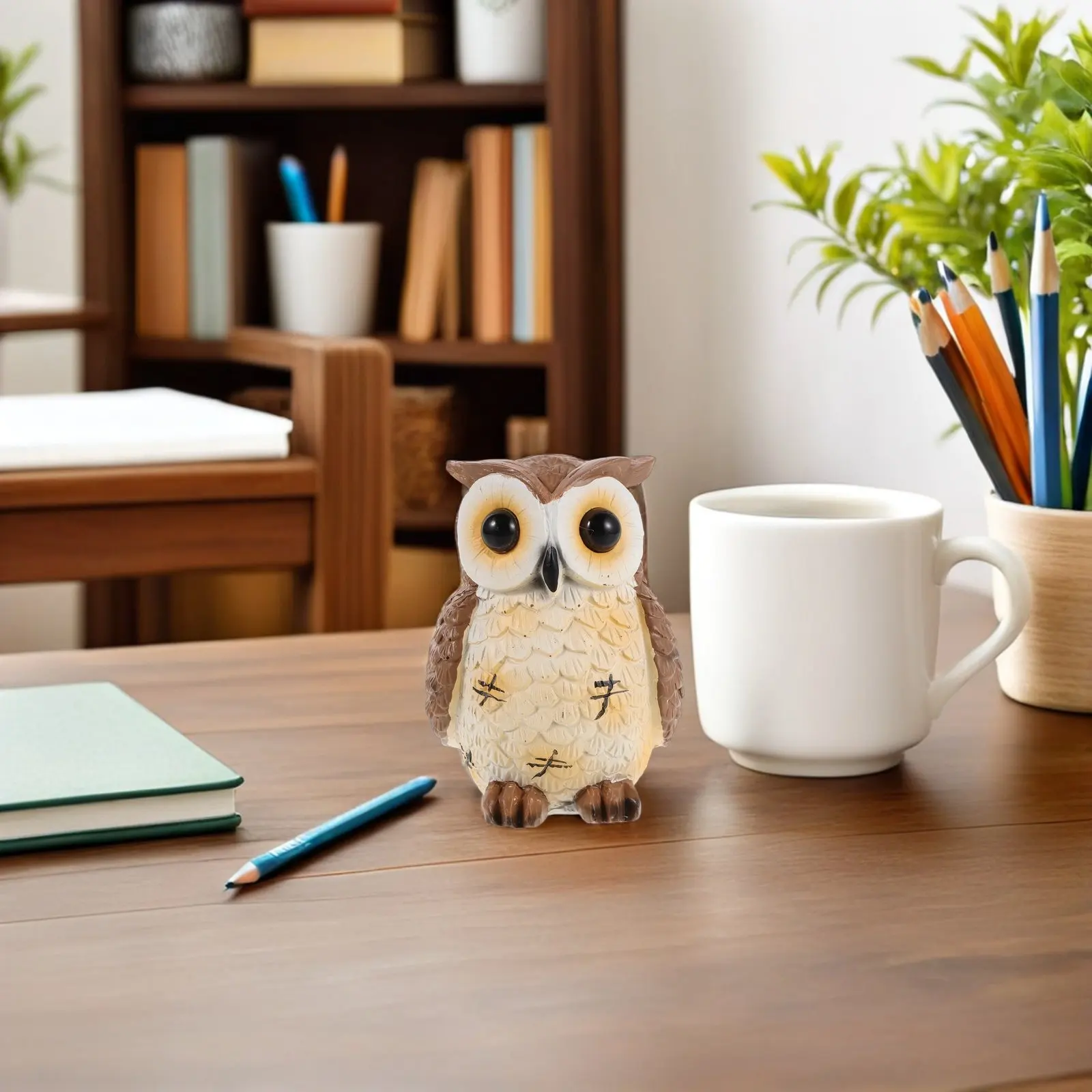 Weatherproof Resin Owl Statue Realistic Bookshelf Garden Sculpture Outdoor Indoor Porch Patio Lawn Yard Living Room Office Desk view 2