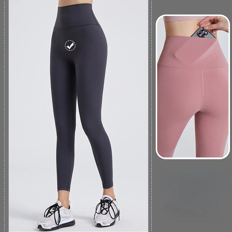 Calças de Yoga de cintura alta sem costura para mulheres, Leggings elásticas nuas, elevação apertada do quadril, calça inferior esportiva fitness, qualidade superior