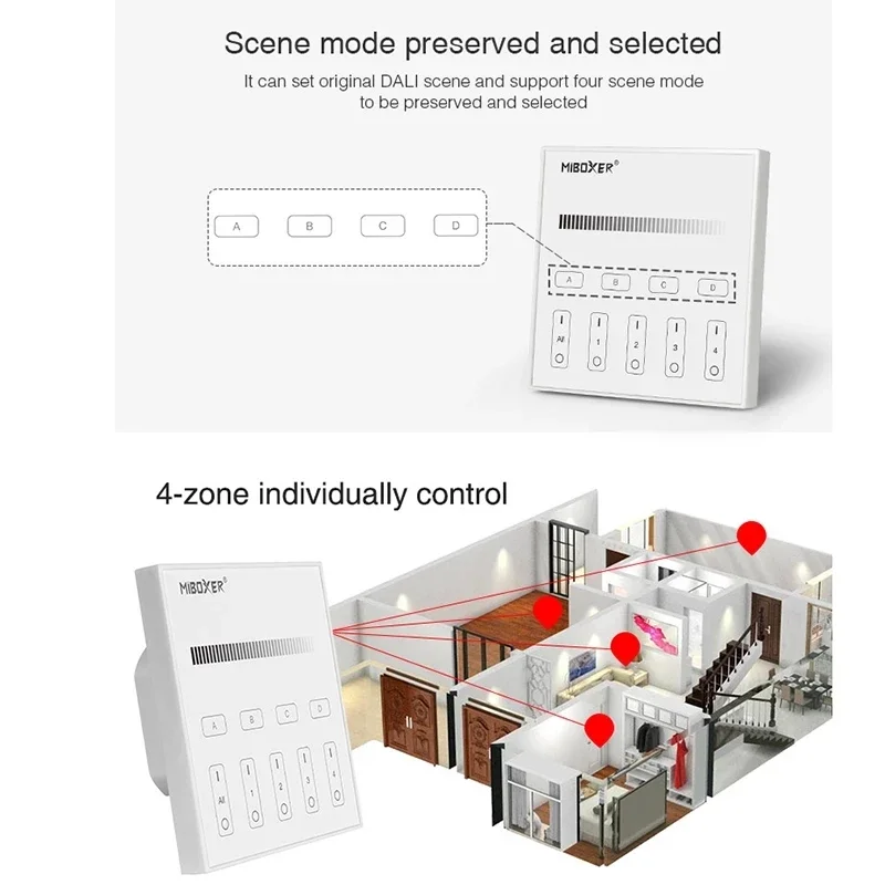 MiBoxer LED 컨트롤러 DL-X 조광기, DALI DT8 RGBW RGB + CCT 터치 패널, DALI 버스 전원 공급 장치 (DIN 레일) DL-POW1, DC12V, 24V, 5 in 1