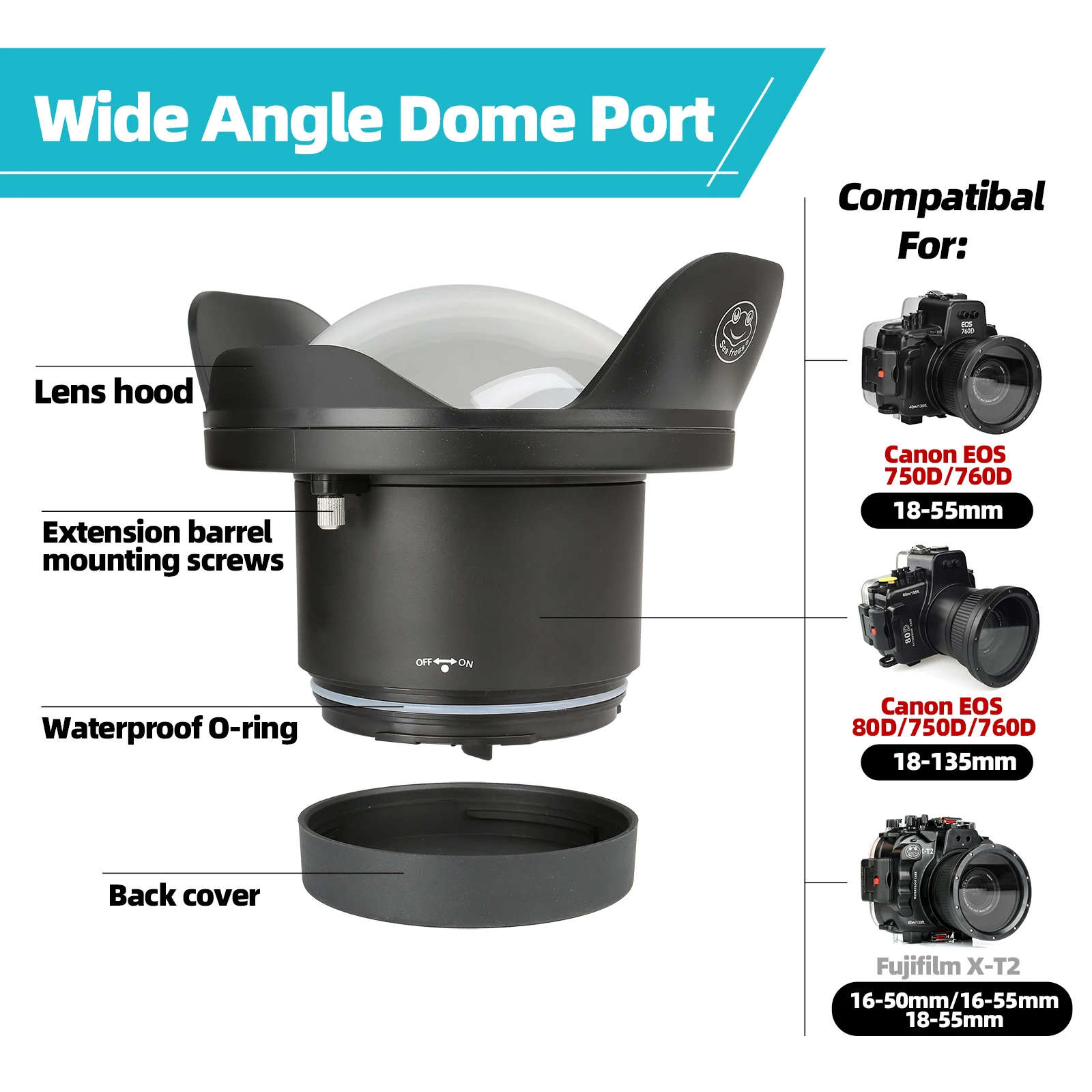 Wide Angle Dome Port WA005-A Fisheye Lens for Seafrogs housing A7RIII//A7III/A7SIII/A7RIV/A9/6DII/5DIV/5DIII/EOSR/ROSR5/EOSM50