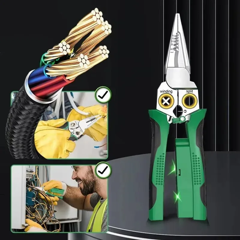 

Multi functional electrician 8-in-1 line stripping pliers cable stripping device cutting and repairing pliers