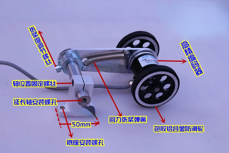 Wheel encoder, movable meter wheel, spring bracket, meter wheel, anti slip synchronous wheel, meter wheel, wheel type meter mete