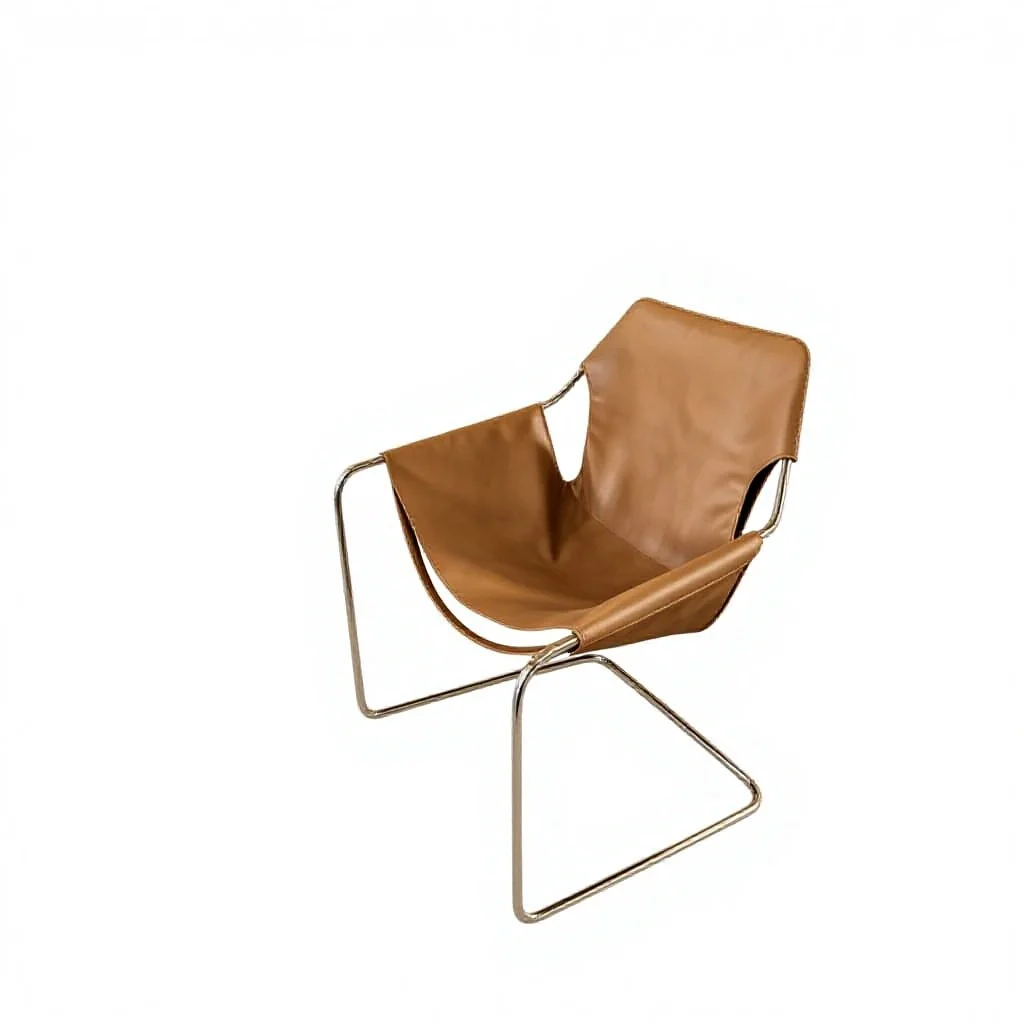 #Premium Brown Leather Accent Chair, Ergonomic Slingshot Design with Sturdy Chrome Frame, Ideal for Modern Dining Spaces