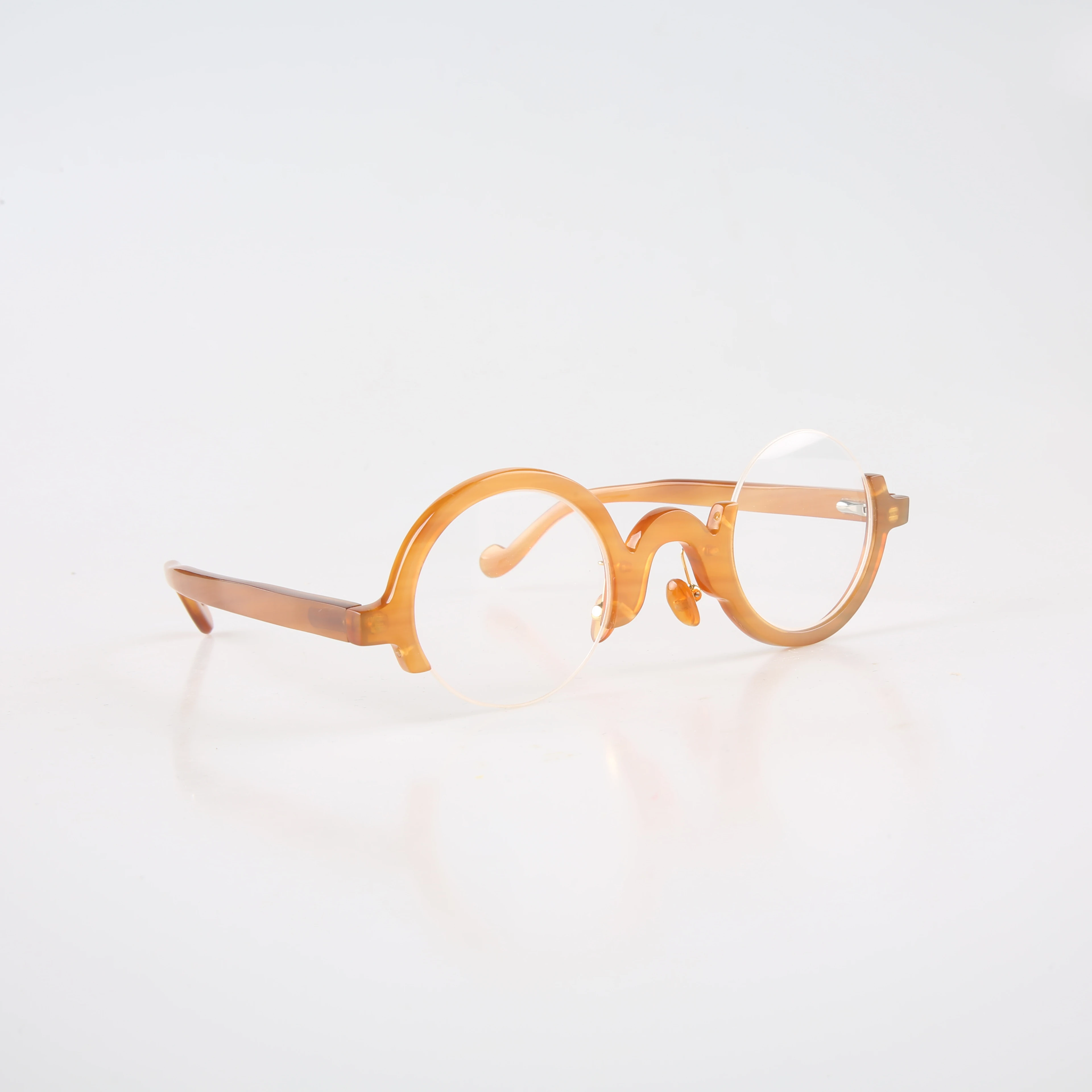 Eyeglasses Unique Asymmetric Half Rim Round Handmade Natural Horn Reading Eyeglass Frames For Men Women Oversize Clear Eyewear