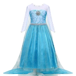 Summer Halloween Frozen Elsa Princess Apparel Dress Girls Carnival Anna Green Ball Gown Kids Purim Festival Cosplay Snow Queen