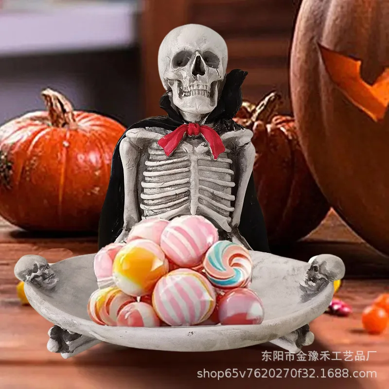 New Halloween Gifts Cloak Skull Tray Tabletop Storage Ornaments Resin Craft Ornament