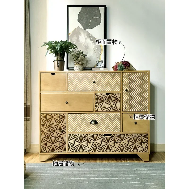 Seven Six Chest of Drawers Solid Wood Living Room Entrance Bedroom Cabinet Drawer Storage Curio Cabinet Five-Bucket Cabinet