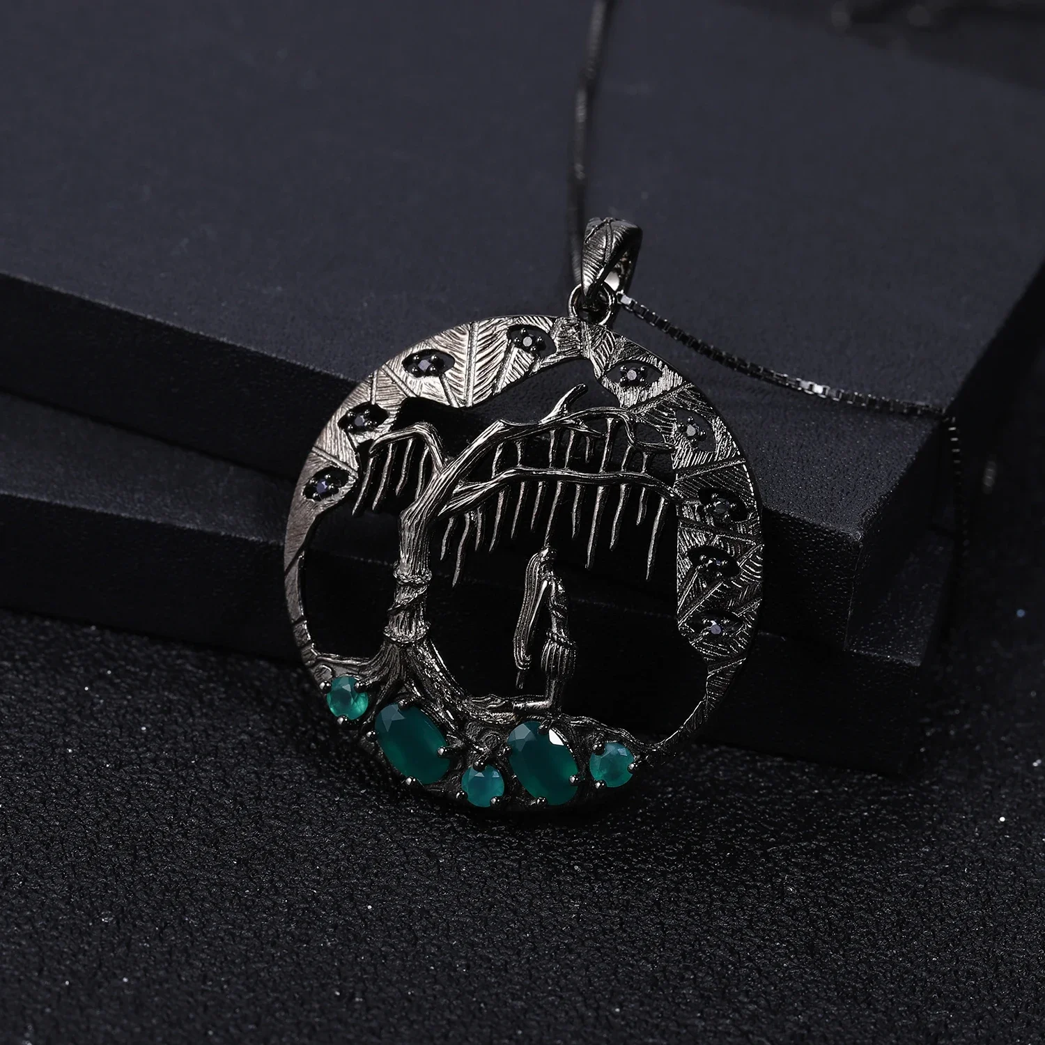 GEM'S BALLET 925 Silver Handmade Pendant Necklace For Women Natural Green Agate Gemstone Fine Jewelry Halloween Horror Story