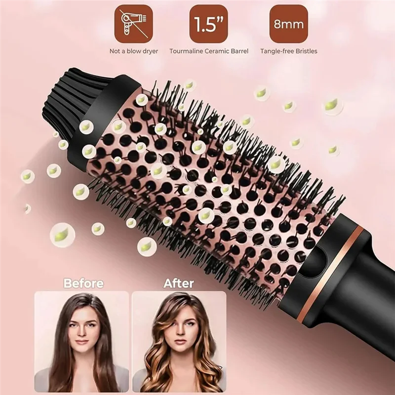 

A22F-Professional Curling Iron Anti-Scald Thermal Brush Heated Styling Brush Travel Size Usb US Plug