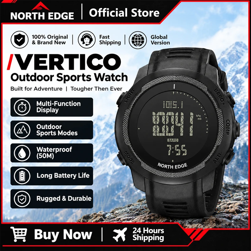 NORTH EDGE VERTICO Men's Digital Watch Carbon Fiber Case Smart Watch For Man Sports WR50M Watch Altimeter Barometer Compass
