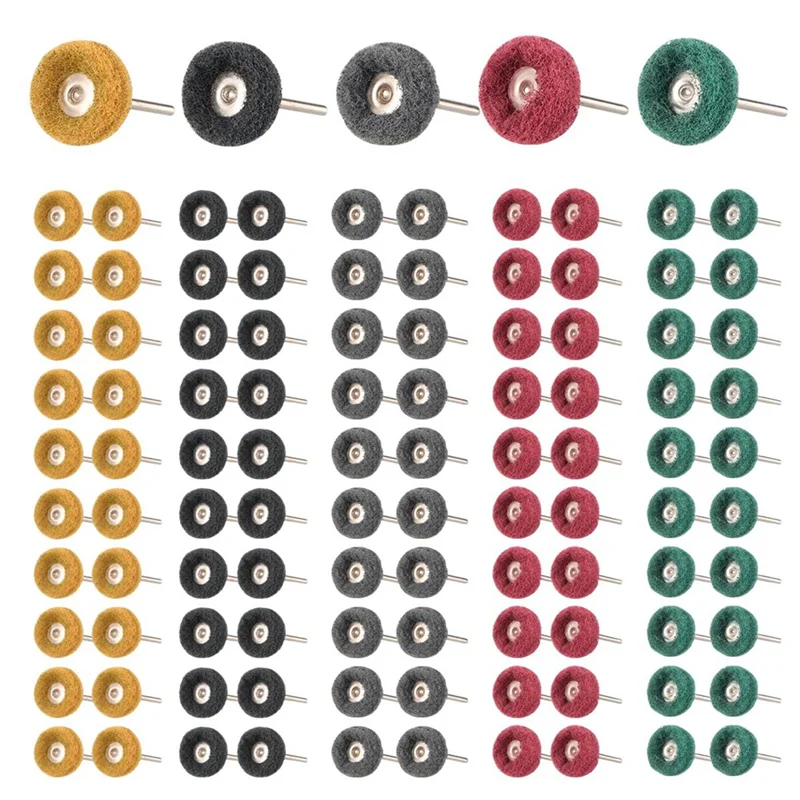 مجموعة ABCA لملحقات الأدوات الدوارة - 100 قطعة عجلات تلميع كاشطة مقاس 1 بوصة، ساق 1/8