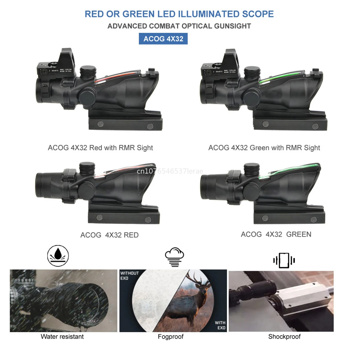 Trijicon-mira telescópica de fibra óptica Real, visor de punto rojo/verde, retícula grabada de vidrio Chevron iluminado con Vista de caza óptica