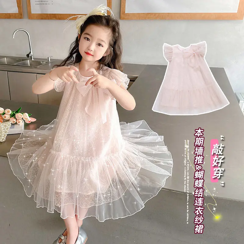 

New Summer Baby Girls Sweet Princess Fly sleeve Dresses Children Bow Dresses Gauze A-Line Party Soft Skirts Kids outfits Clothes