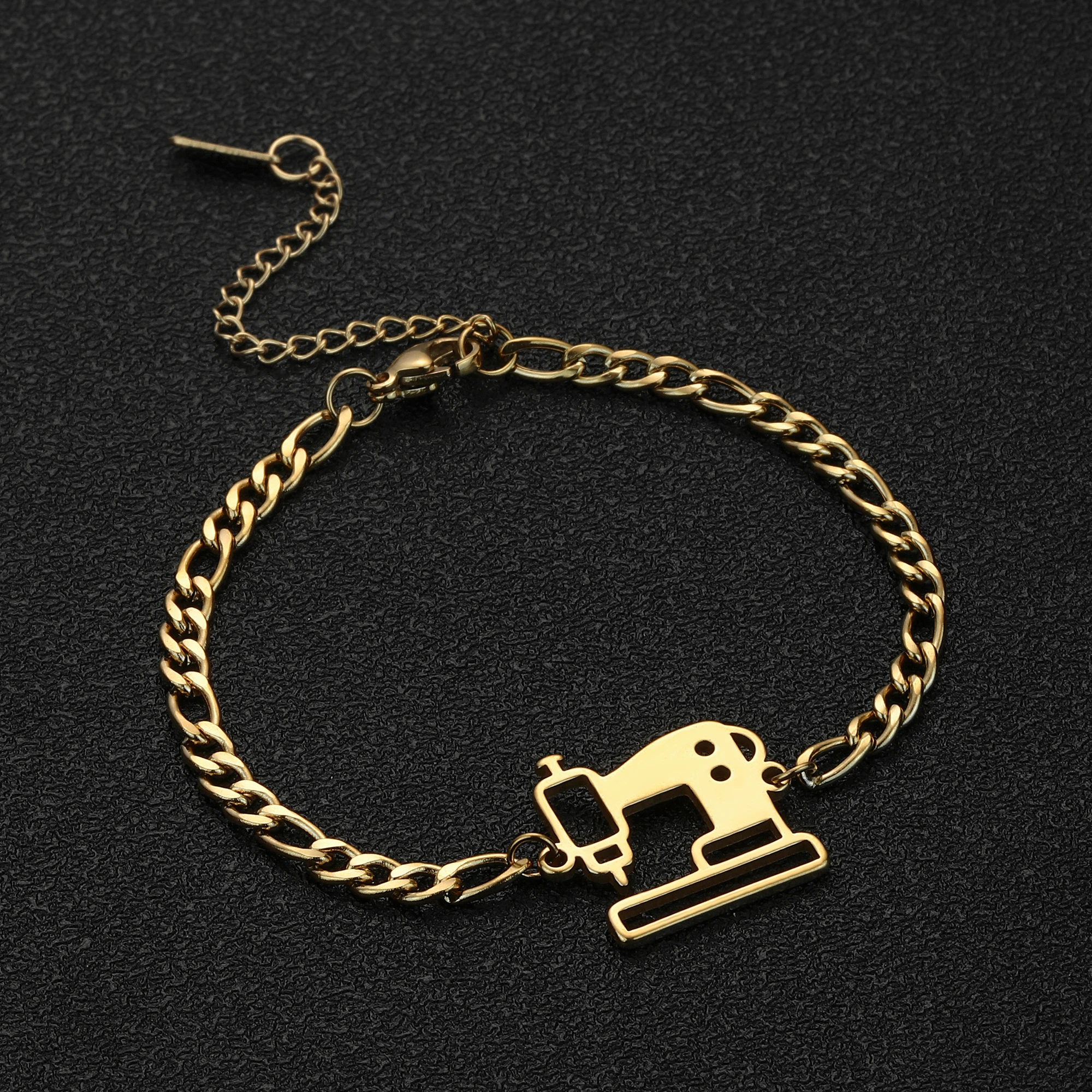 Simple Sewing Machine Link Chain Bracelet Fashion Style Stainless Steel Hollow Charm Party Jewelry Gift 2023 New Hot Selling