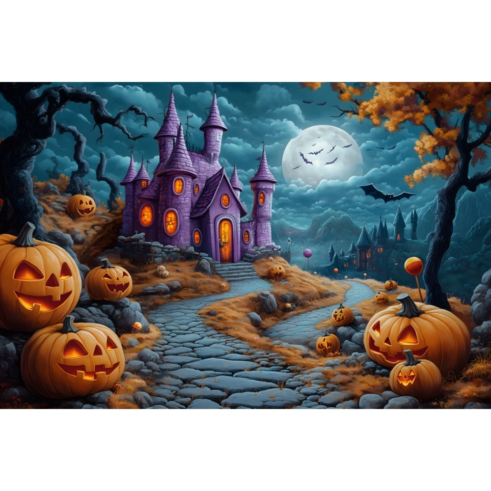 Halloween Night Party Backdrop Scary Skull Blood Pumpkin Lantern Ghost Witch Castle Bat Baby Portrait Photography Background