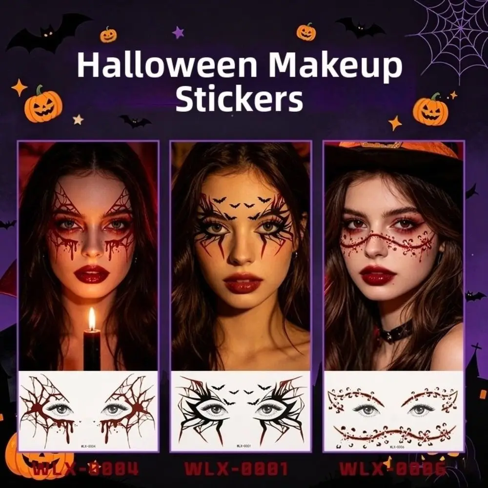 Spider Web Halloween Face Tattoo Sticker Pumpkin Realistic Halloween Face Temporary Tattoo Convenient Long Lasting