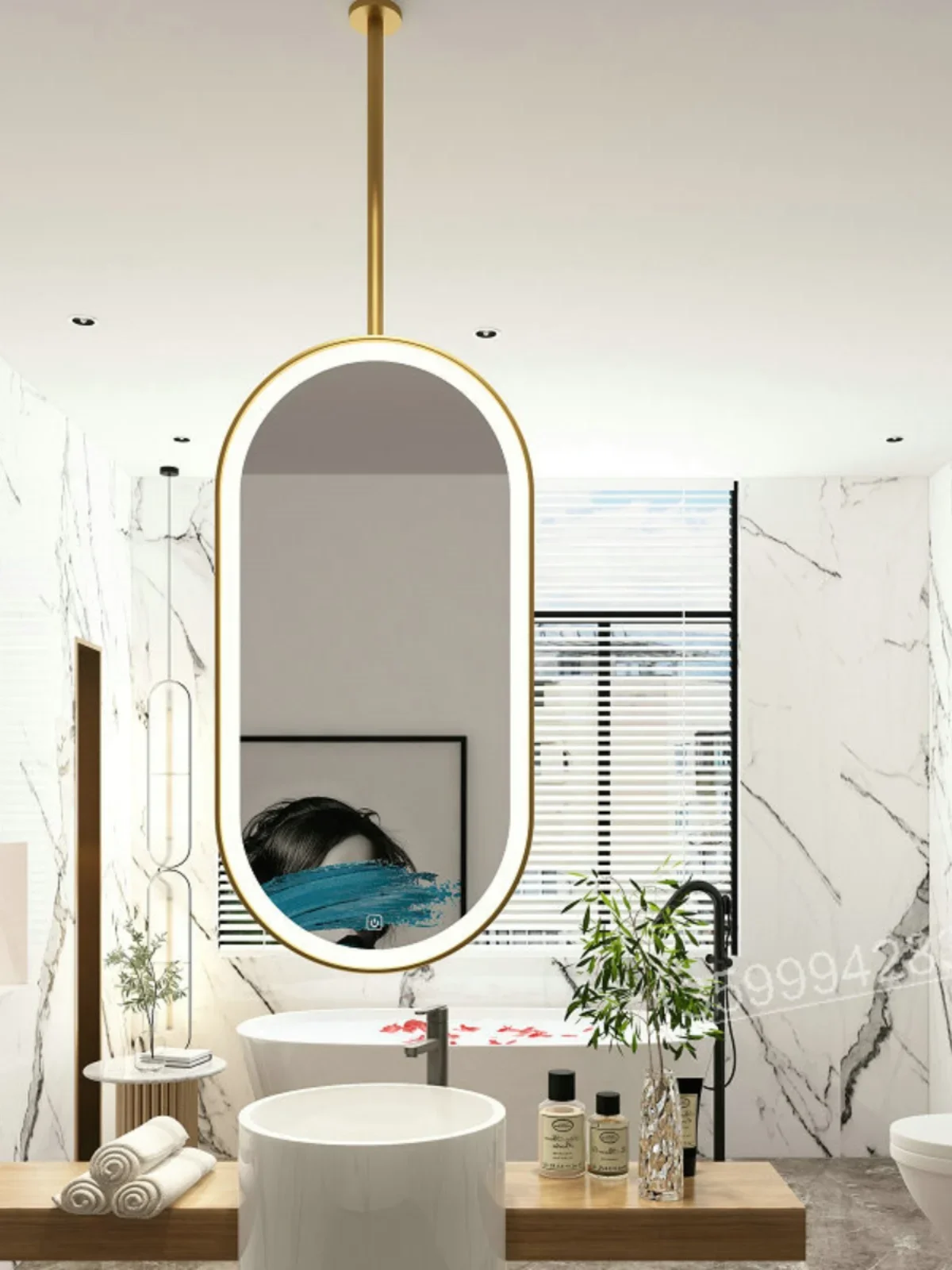 Minimally modern bathroom ceiling suspended mirror suspended elliptical suspension rod intelligent bathroom mirror