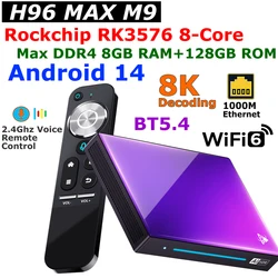 ТВ-приставка H96 MAX M9, Android 14, Восьмиядерный процессор RK3576, DDR4, 8 ГБ, 128 ГБ, 1000 МБ, LAN, USB3.0, Wi-Fi, 6 BT5.4, 8K, декодирование AV1, ТВ-приставка 4 ГБ, 32 ГБ