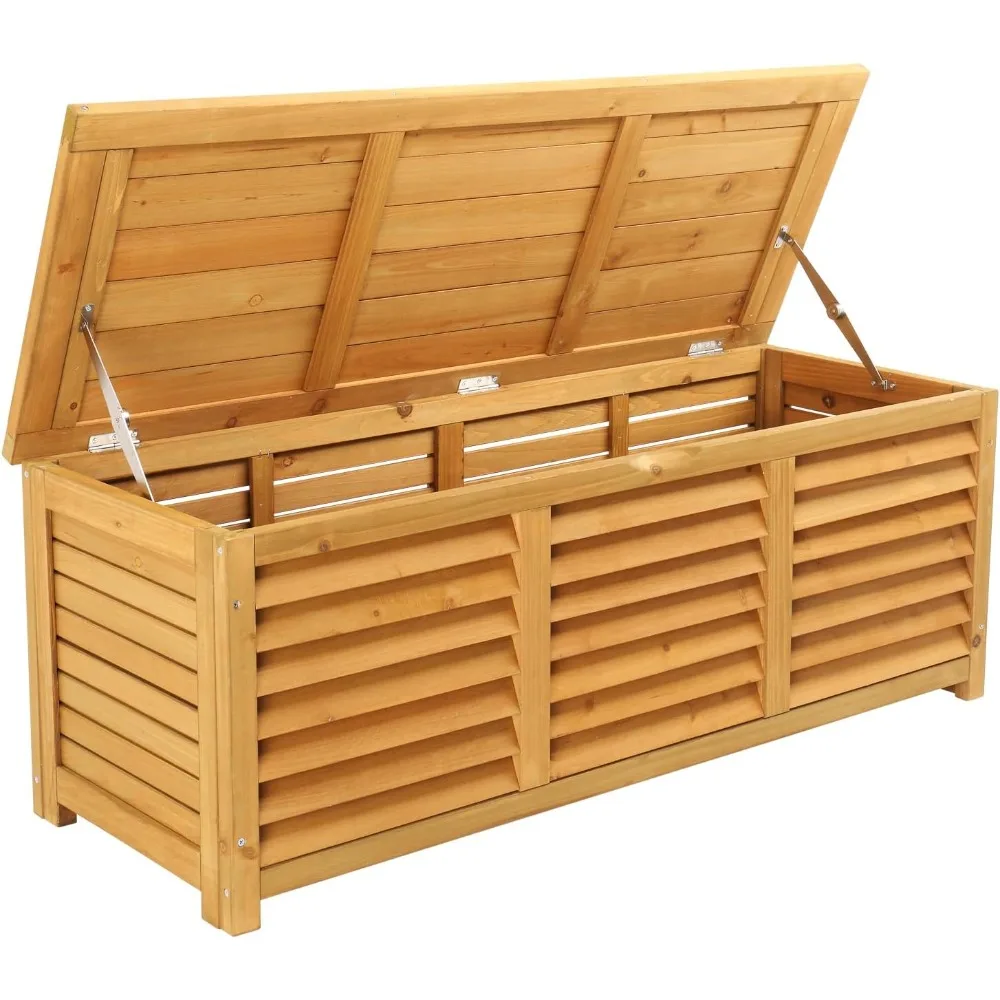 

Outdoor Wooden Deck Box, Storage Box with Lids for Easy Switching, 47 Gallon Wooden Storage Bins for Garden, Yard, Patio,