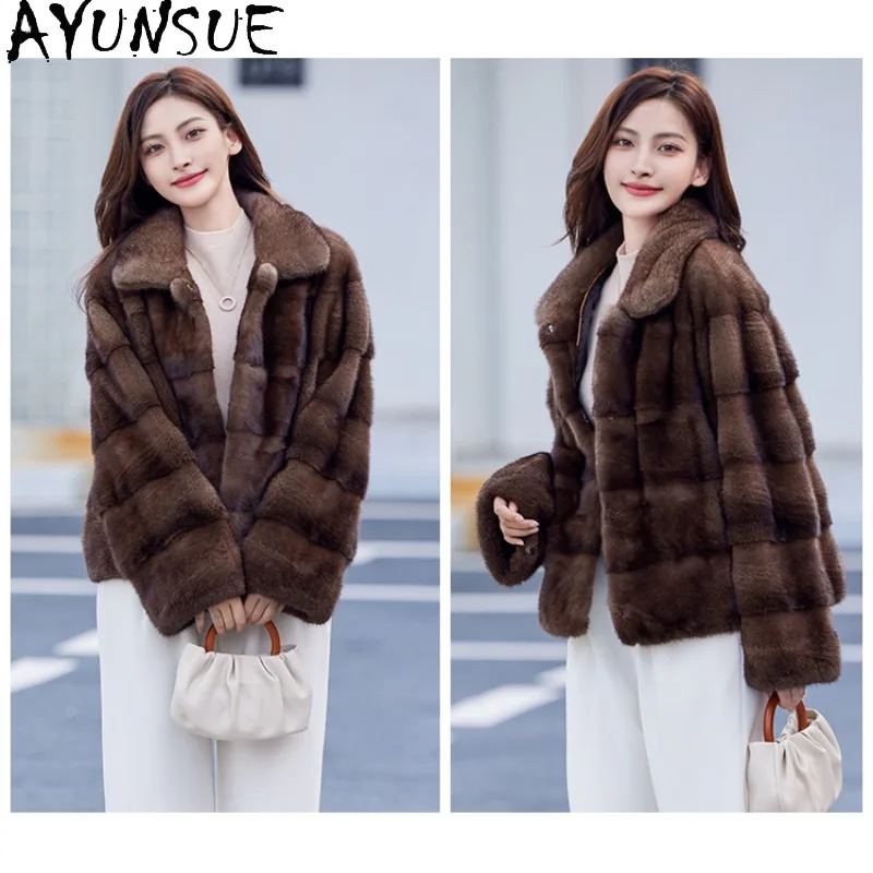 AYUNSUE manteaux de fourrure de vison pour femme 2025 manteaux d'hiver courts pour femme tenue de bureau vêtements de femme de luxe de haute qualité Шуба Ж Jayacud