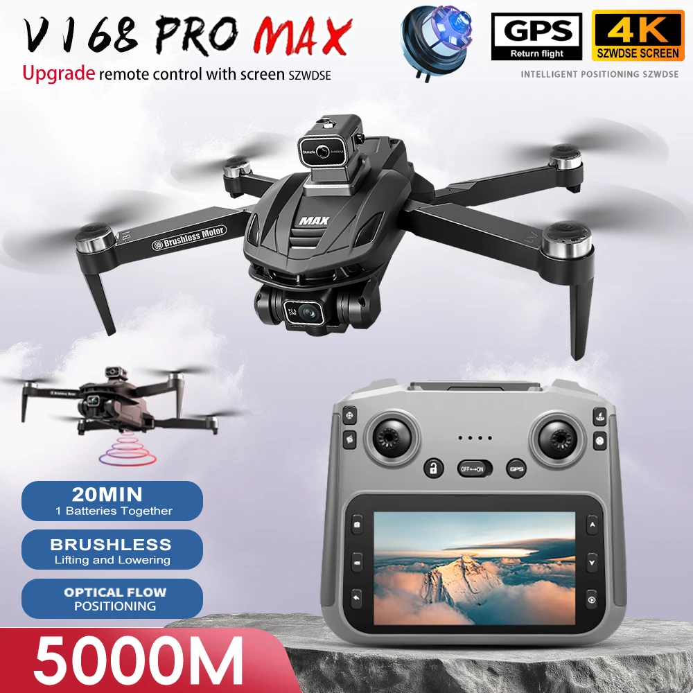 Dron V168 Max 4K Profesjonalny 5G GPS HD Podwójna Kamera Fotografia Bezszczotkowy FPV Składany Quadcopter RC Zasięg 5KM Zabawki Drony