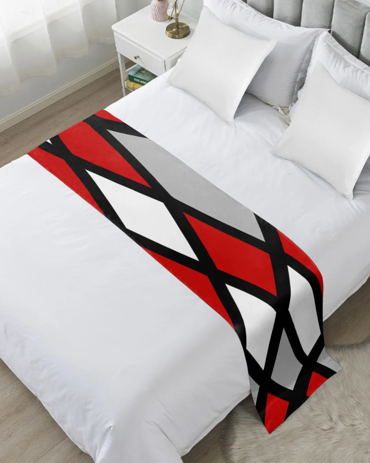 Red Black Gray Geometric Square Bed Runner Home Hotel Decoration Bed Flag Wedding Bedroom Bed Tail Towel