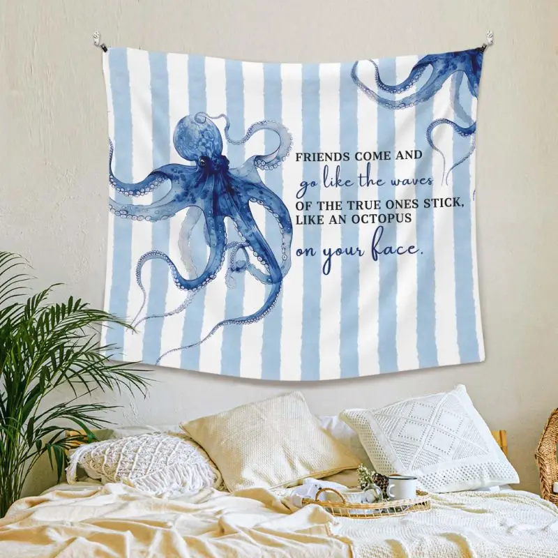 VIKAMA Ocean Octopus Turtle English Slogan Tapestry Ins Wind Hanging Cloth Bedroom Living Room Home Wall Decoration