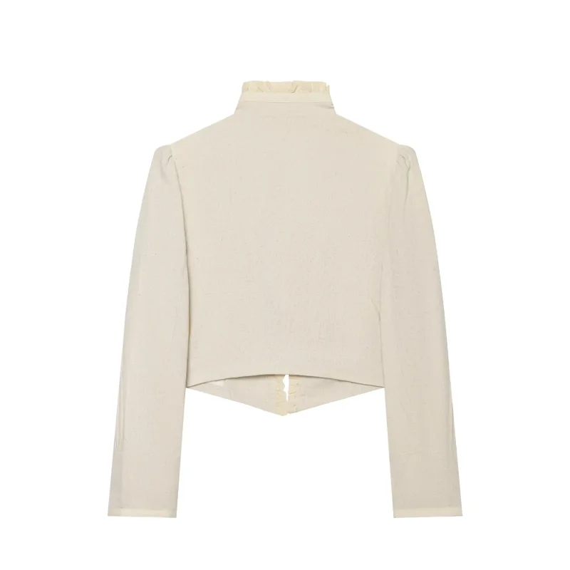 2026 Autumn Women's New Solid Color Outerwear layered decorative Short Coat Pleated Stand Up Collar Long Sleeves Cardigan Top
