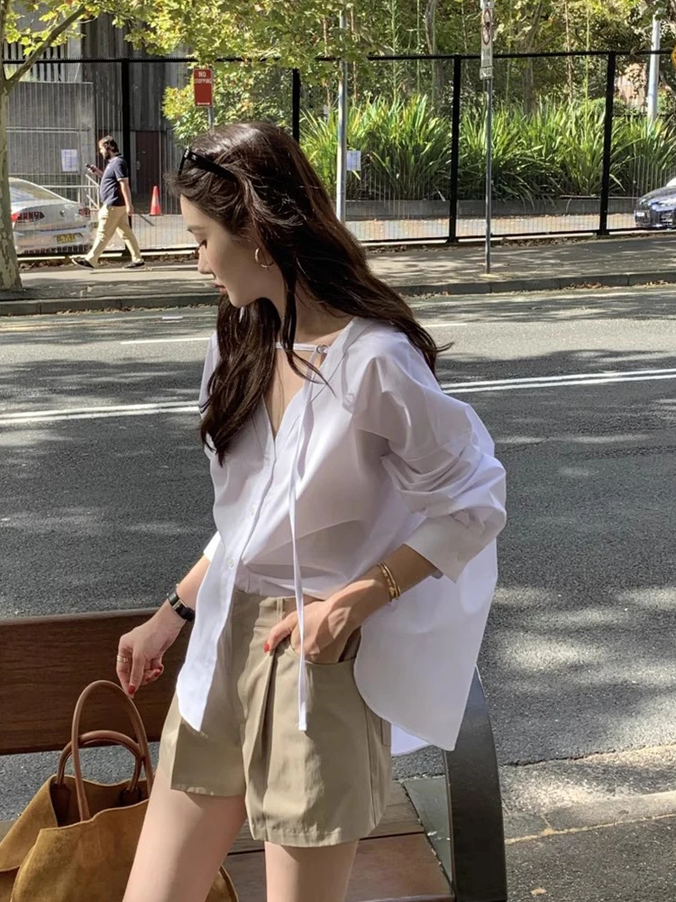 

Шикарный V-Ne Long Sve irt с одной пуговицей, свободный повседневный универсальный весенне-летний новый дизайн, корейский женский топ