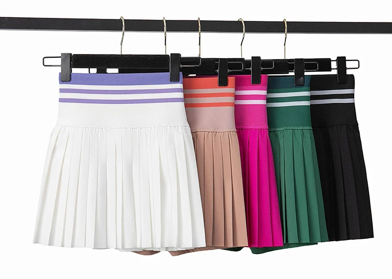 Women Two Pieces Yoga Set Solid Color Gym Top Tennis Skirt Sports Suit Breathable Quick Dry Short Sportswear Workout Clothes