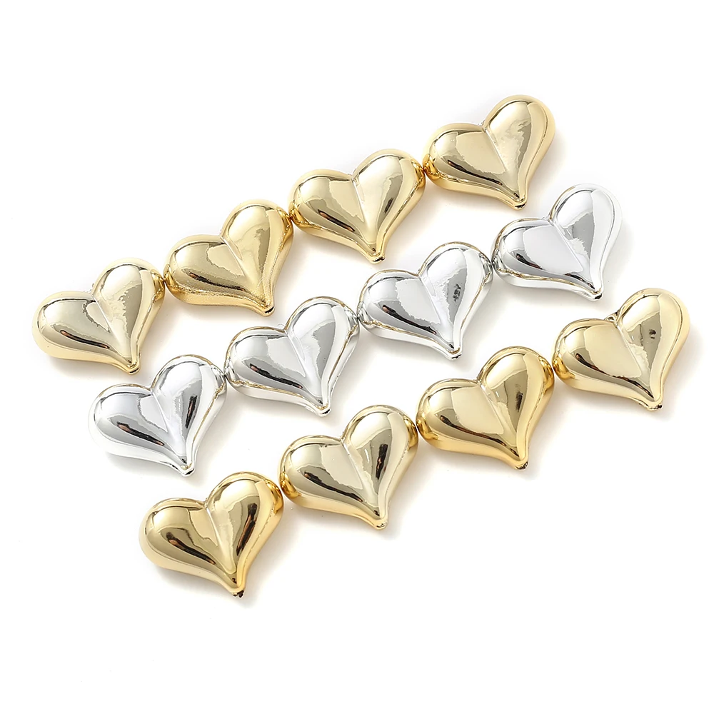 20 pz oro argento colore plastica CCB Bead 18x22mm cuore allentato Spacer Bead per accessorio gioielli braccialetto collana fatta a mano fai da te