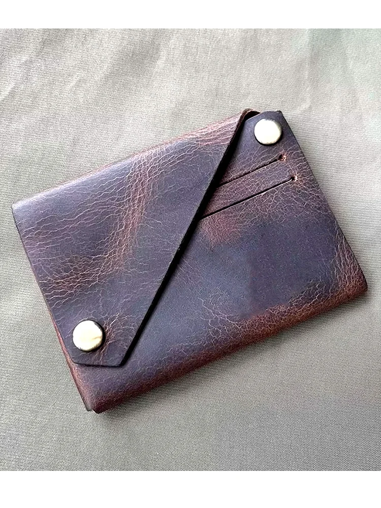 Ręcznie robione minimalistyczne etui na karty ze skóry Crazy Horse, skórzany portfel vintage dla mężczyzn, designerski uchwyt na karty kredytowe, portfel z prawdziwej skóry, retro cienki portfel — zdjęcie 2