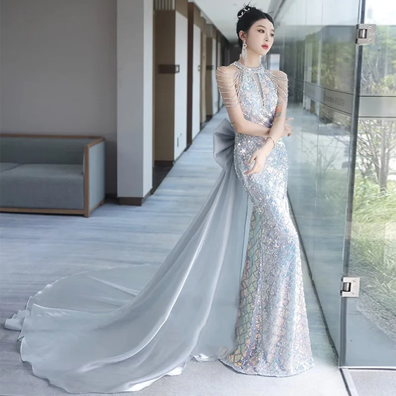 

Вечернее платье с длинным хвостом, женское элитное роскошное платье для хозяев, сексуальное платье с искусственным хвостом, подвесное платье макси для пар