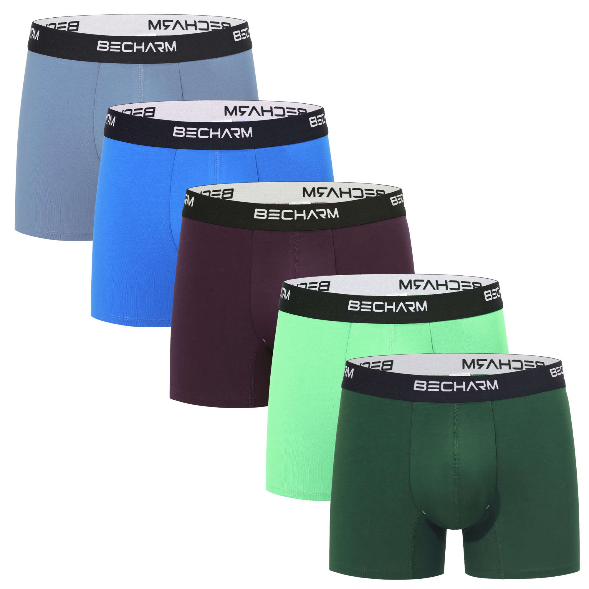 

Man Boxer Briefs Green Multi Color Mens Underwear Boy Cotton Elastane Short Leg Trunks 5 Pack