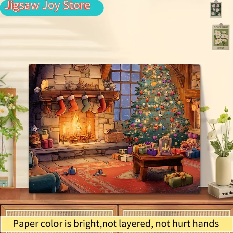 1 Box  Mini Paper Puzzles for Adults: "By the Christmas Hearth" or for party Games & Activities, 38x26cm (15x10.24 inches), To