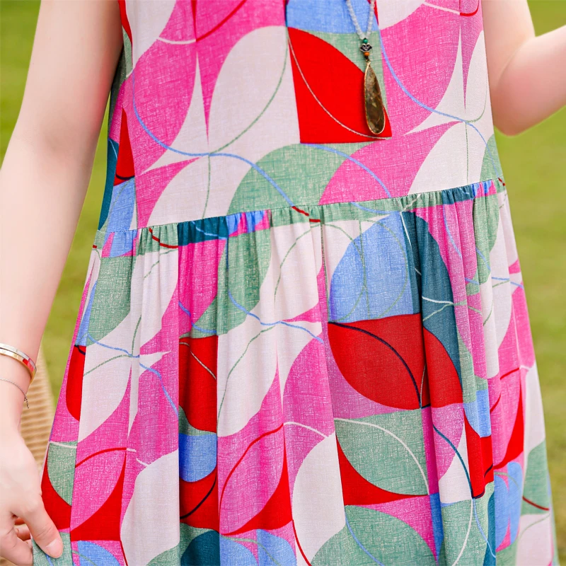 Vintage Floral Print Maxi Dress Women Boho  Sleeveless Long Sashes Dress plus size Casual Shirt Dresses Robe