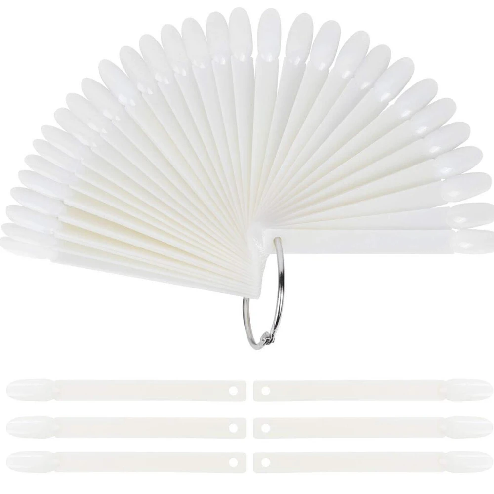 50 stks Wit Helder Amandel Kleurenkaart 12 cm Fan Met Ring Ovale Valse Nail Art Display Gel Polish Stand praktijk Palet Nail Gereedschap